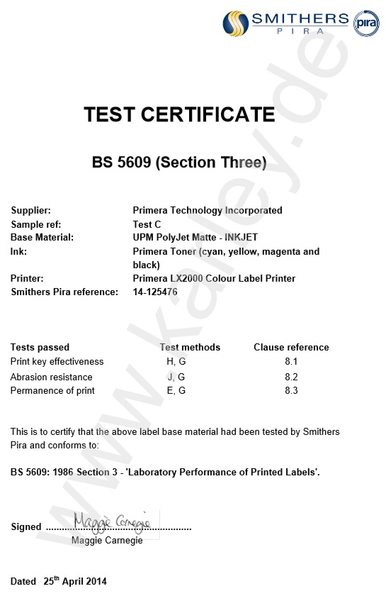 Primera LX2000e für industrielle GHS Kennzeichnung im Netzwerk mit BS5609 Zertifikat