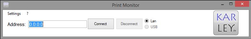 VP-700 Printmonitor Startscreen - hier müssen Sie die IP Ihres VP700 eingeben