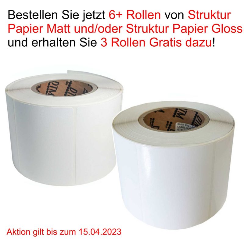 Karley Aktion: bestellen Sie jetzt 6 oder mehr Rollen unserer Materialien Strukturpapier glänzend (SPG) und/oder Strukturpapier matt (SPM) und Sie erhalten 3 Rollen gratis!*