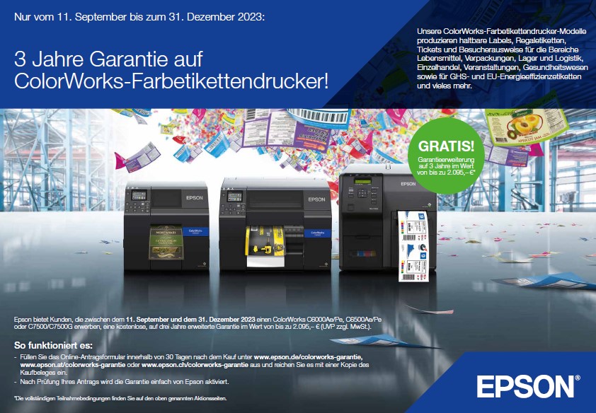 3 Jahre Garantie auf ColorWorks-Farbetikettendrucker kostenlos!