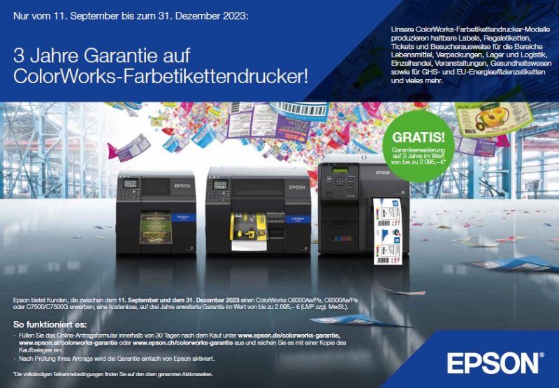 Aktionsangebote für EPSON Farbetikettendrucker bis 31.12.2023